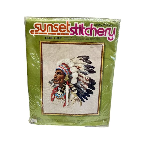 Sunset Stitchery "Indian Chief" Native American Embroidery Kit - Picture 1 of 4